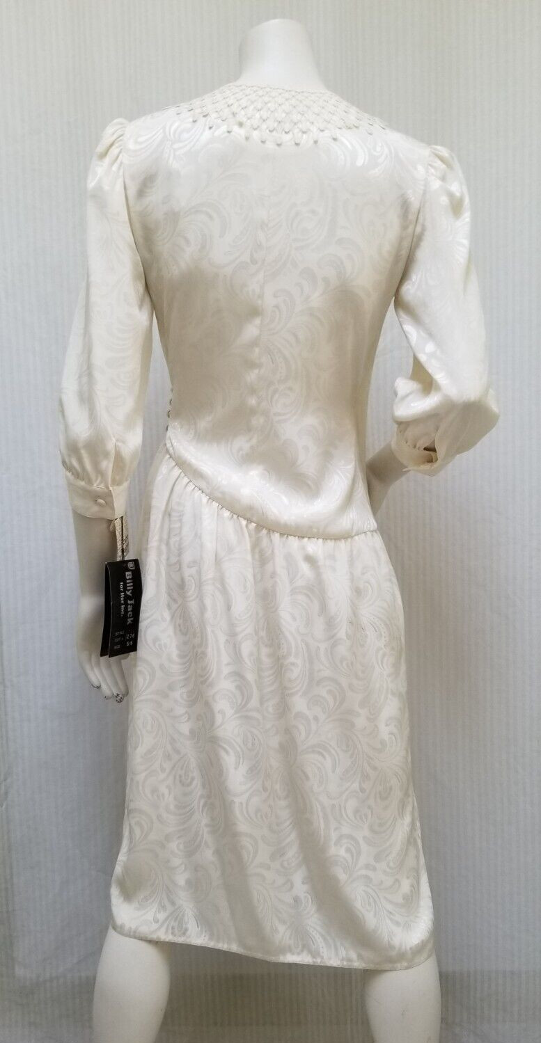 New w/ Tags Vintage 80/90s BILLY JACK FOR HER Ivory Jacquard Wrap DRESS – Size S