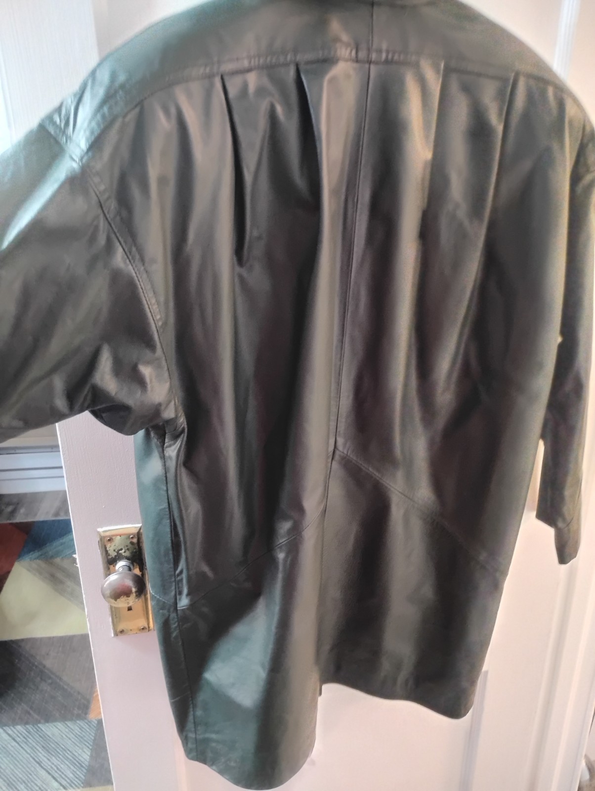 Vintage 80s Harbor Dark Green Leather Jacket Oversized Shawl Collar Coat Medium