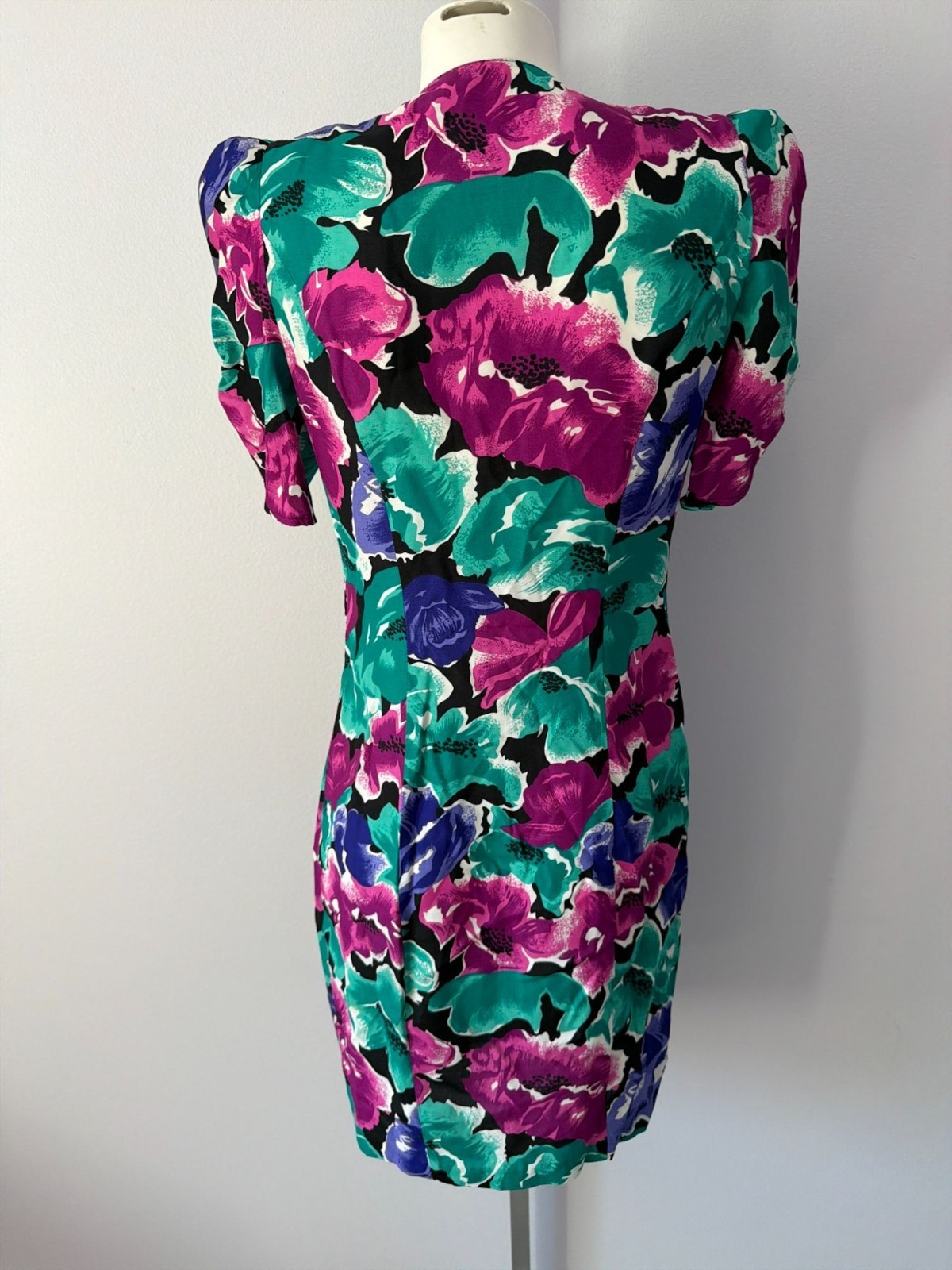Vintage 90s All That Jazz Floral Dress Button Knee Length Career Cocktail Size 8