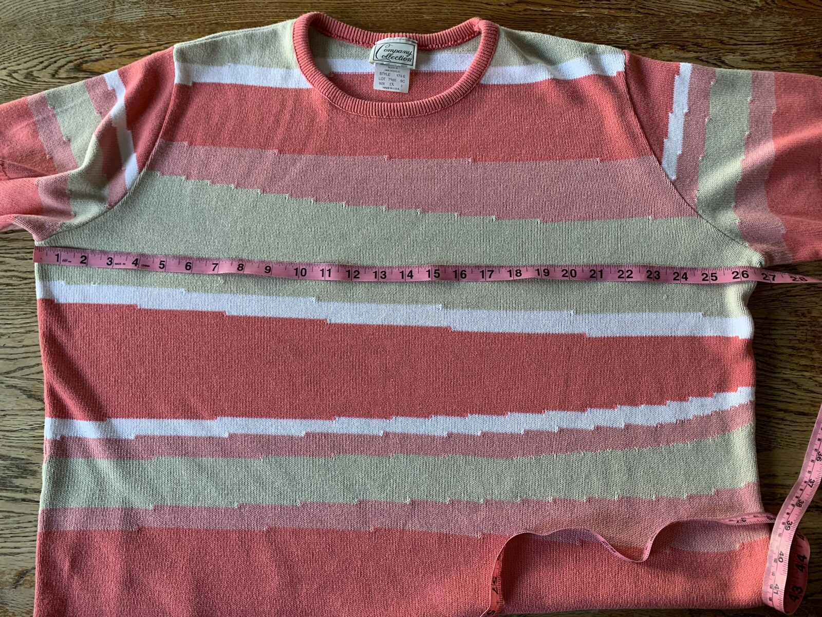 Vintage Company Collection 1X Womens Knit Assymetrical Stripes Melon Corals