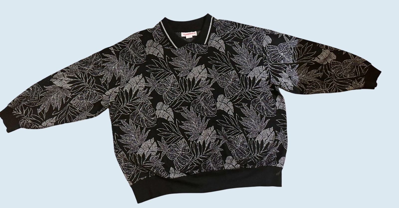 Vintage 1980s / 1990s Pullover Collar Metallic Floral Sweater Top Shirt Size L