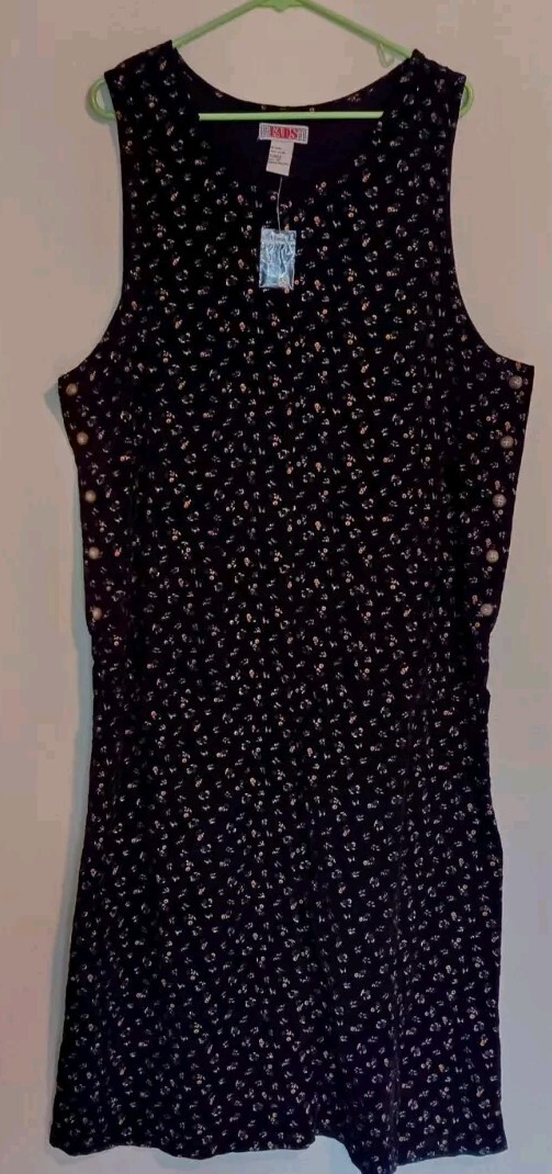 Vintage Fads Corduroy Jumper Dress Blue Floral New Sz 16