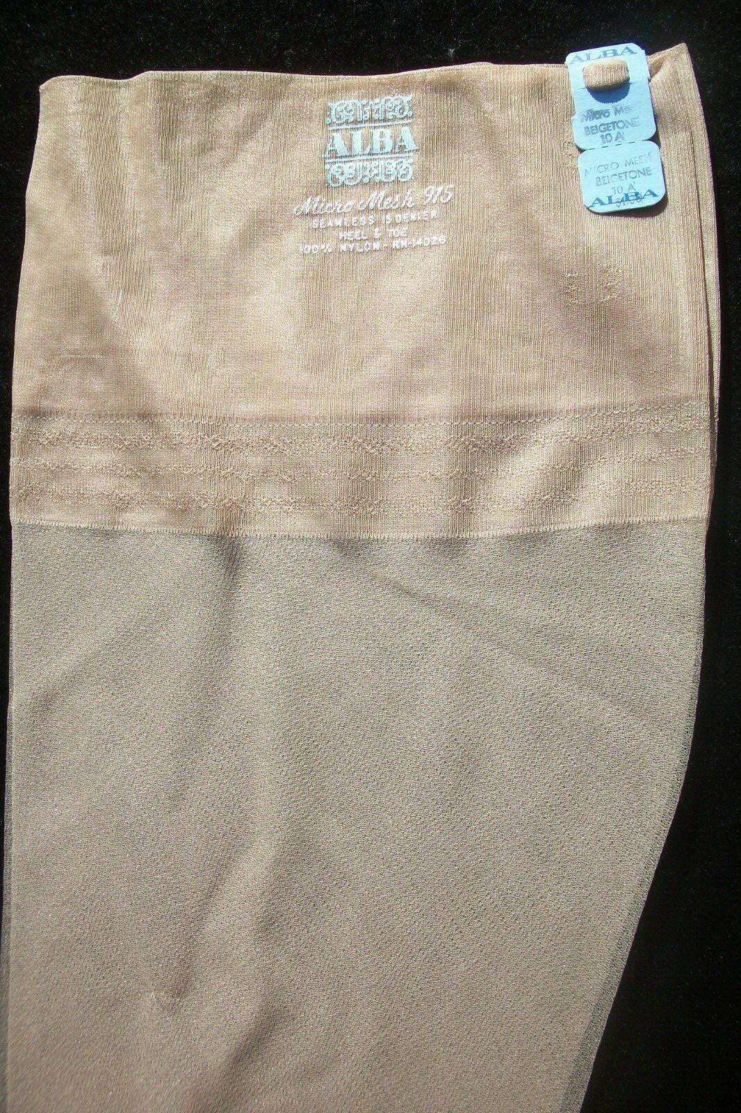 Vintage Stockings Alba Micro Mesh Seamless 15 Denier Nylon 10A Beige