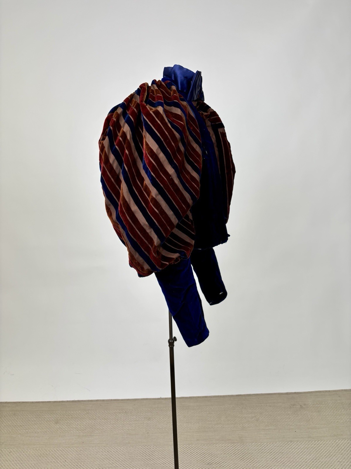 Antique Victorian Royal Blue Velvet Brown Stripes Jacket Leg of Mutton Sleeve