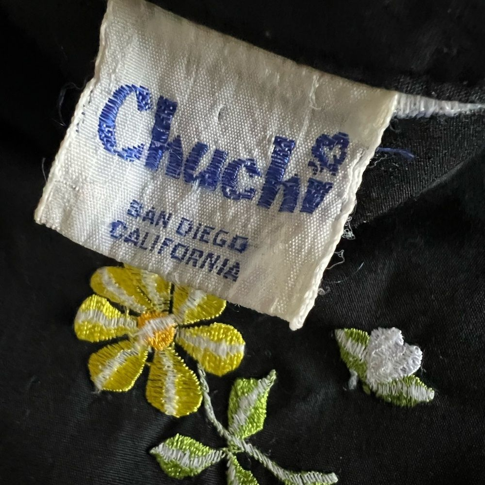 Chuchi San Diego Vintage Floral Garden Embroidered Black Jacket Size Small