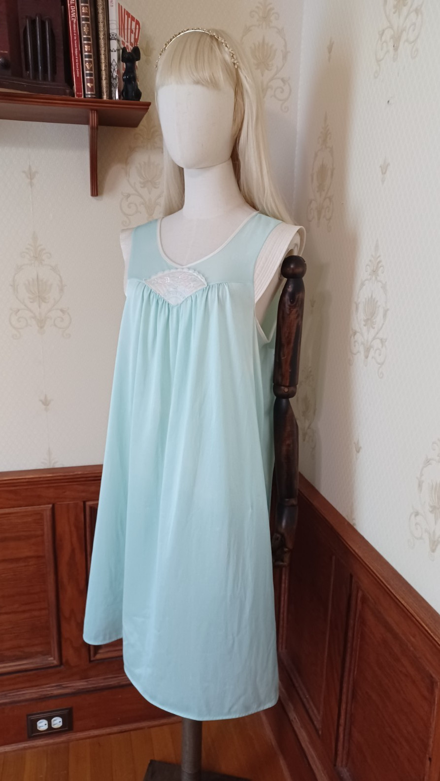 Vintage 1960s/70s Paramount Sea Green/Floral Fairy Cottagecore Lingerie Dress