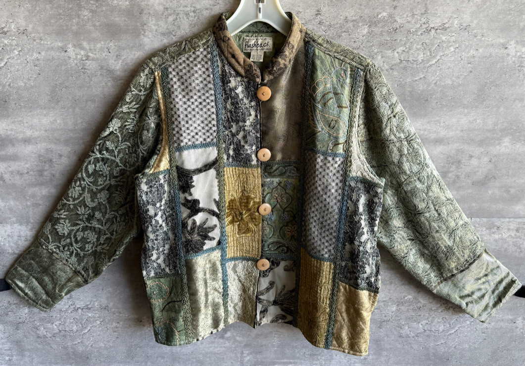 Vintage Flashback Embroidered Floral Jacquard Beaded Tapestry Jacket Size S