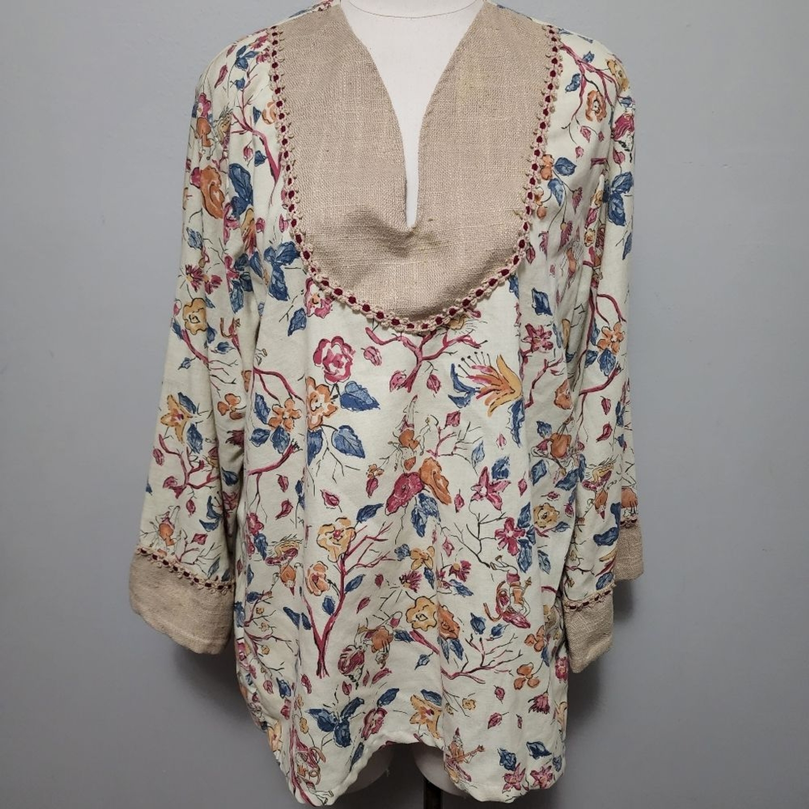 Vintage Kennington California 60s-70s floral cotton blend jute tunic size large