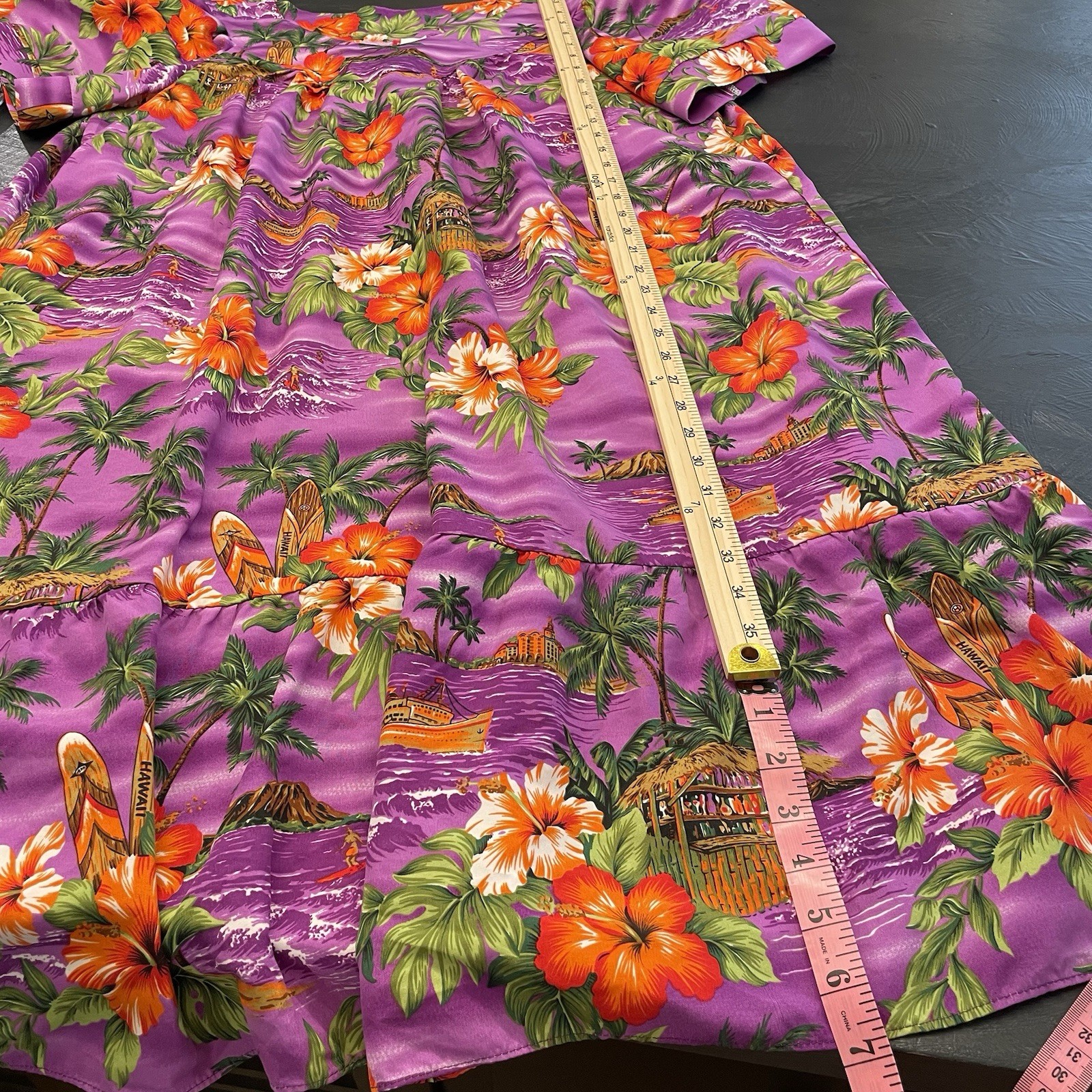 Vtg Hawaiian Naupaka Hawaii Dress XL Purple Floral Hibiscus Tropical Tiki