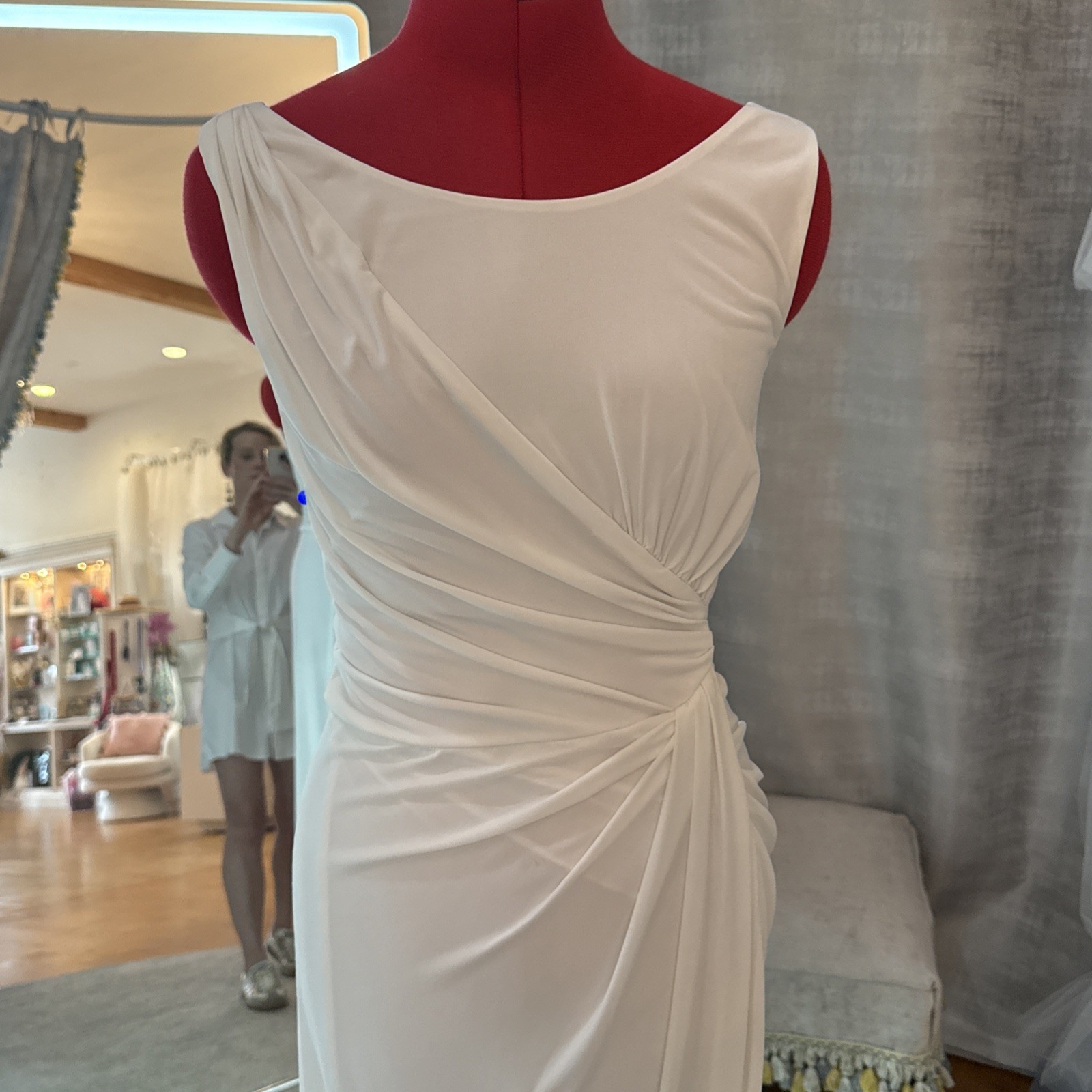 Vtg Rubber Ducky made in USA white formal long wedding dress side slit sz S 90s