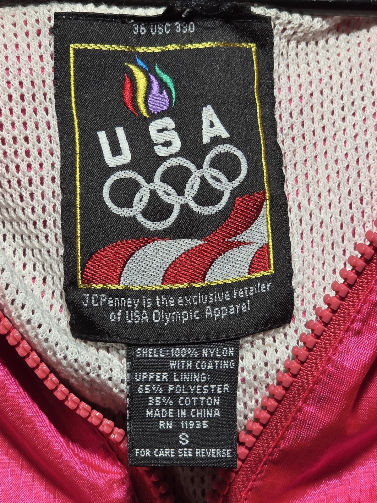 Vintage 90s USA Olympic Windbreaker Pullover Jacket Pink Black Size Small