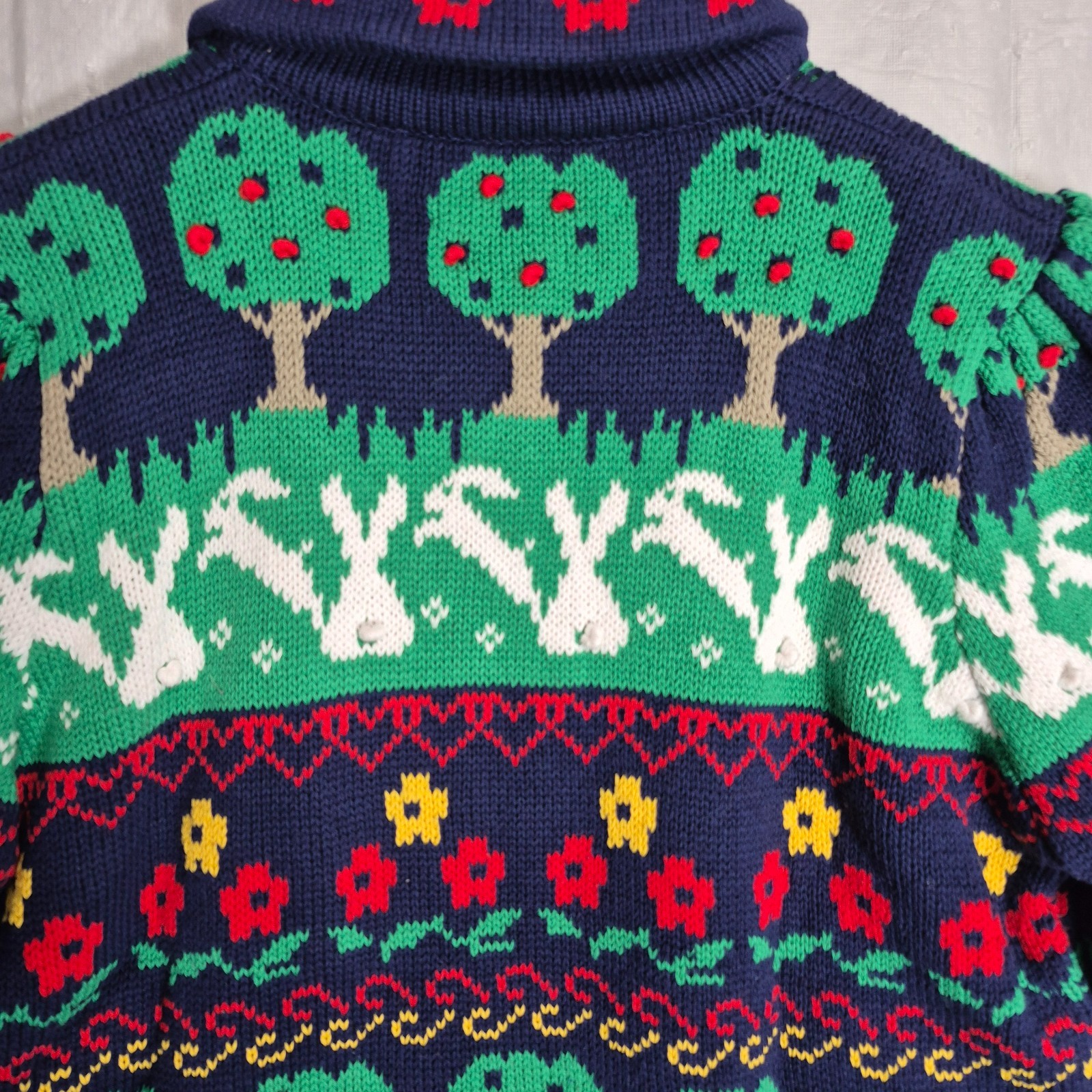 Vtg 1986 Susan Bristol Sweater Small Grandmacore Bunnies Rabbits Apples – 0689