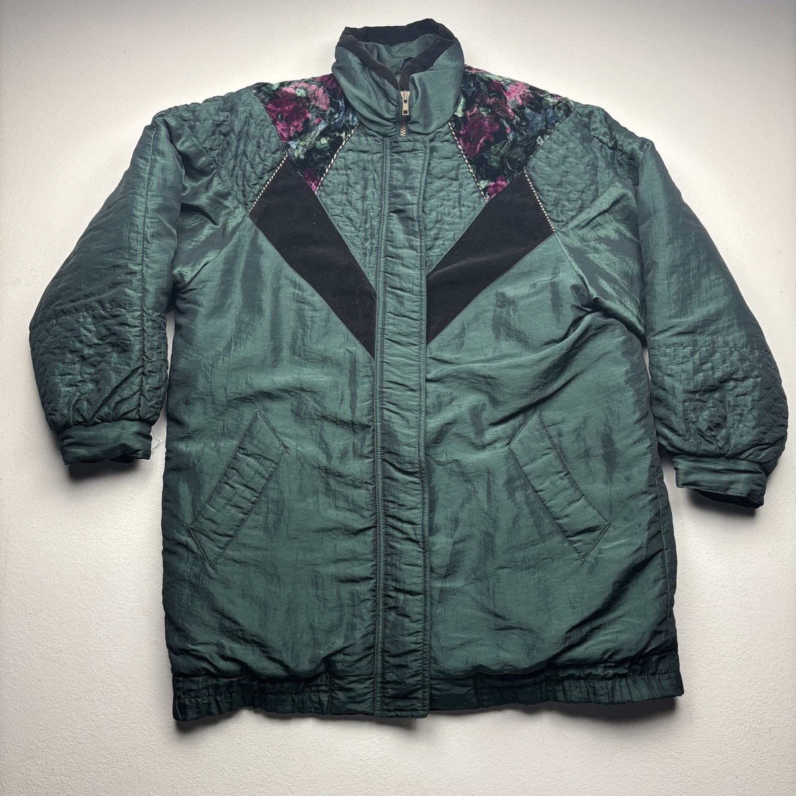 Vintage Current Seen Womens Medium Puffer Jacket Green Metallic 90s Y2K Coat