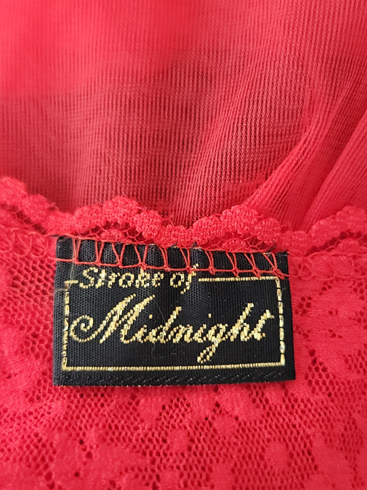 Vtg Stroke of Midnight Red Chemise L Sheer Lace Lingerie Coquette Babydoll USA