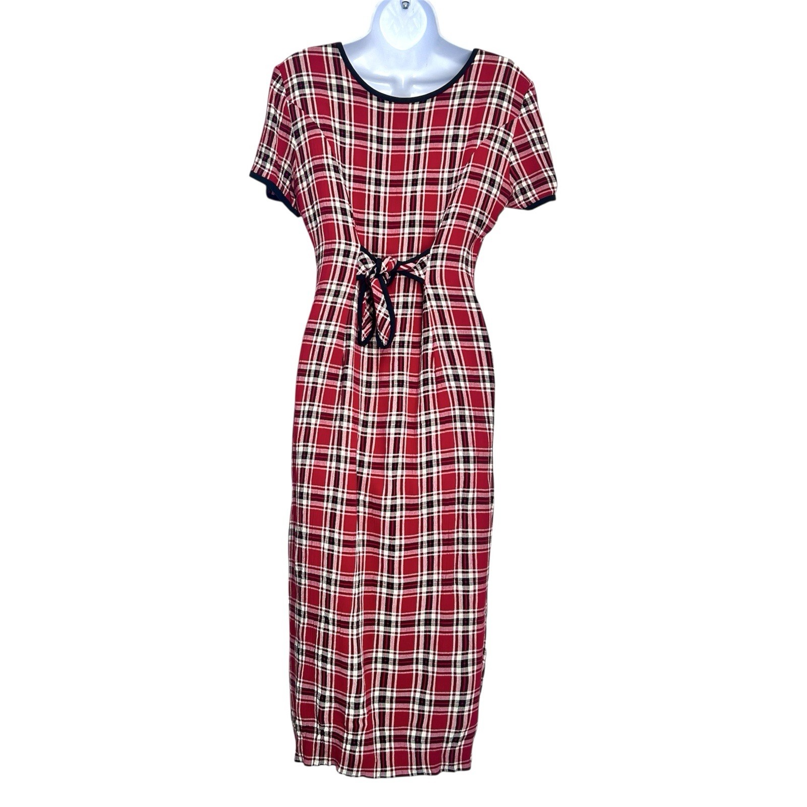 Misty Lane Vintage Red Plaid Midi Dress Size 8 Union Made USA Ralph Lauren Xmas
