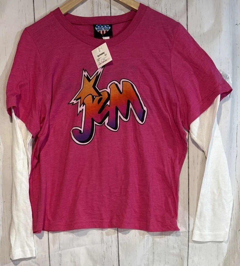 VTG JEM and Holograms Junk Food Pink Graphic L/S Thermal T-shirt Small Med Rare
