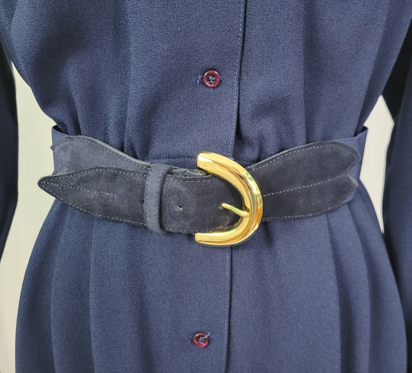 Vintage Donna Morgan for Non Stop Navy Blue Shirt Dress w Belt Size 7/8