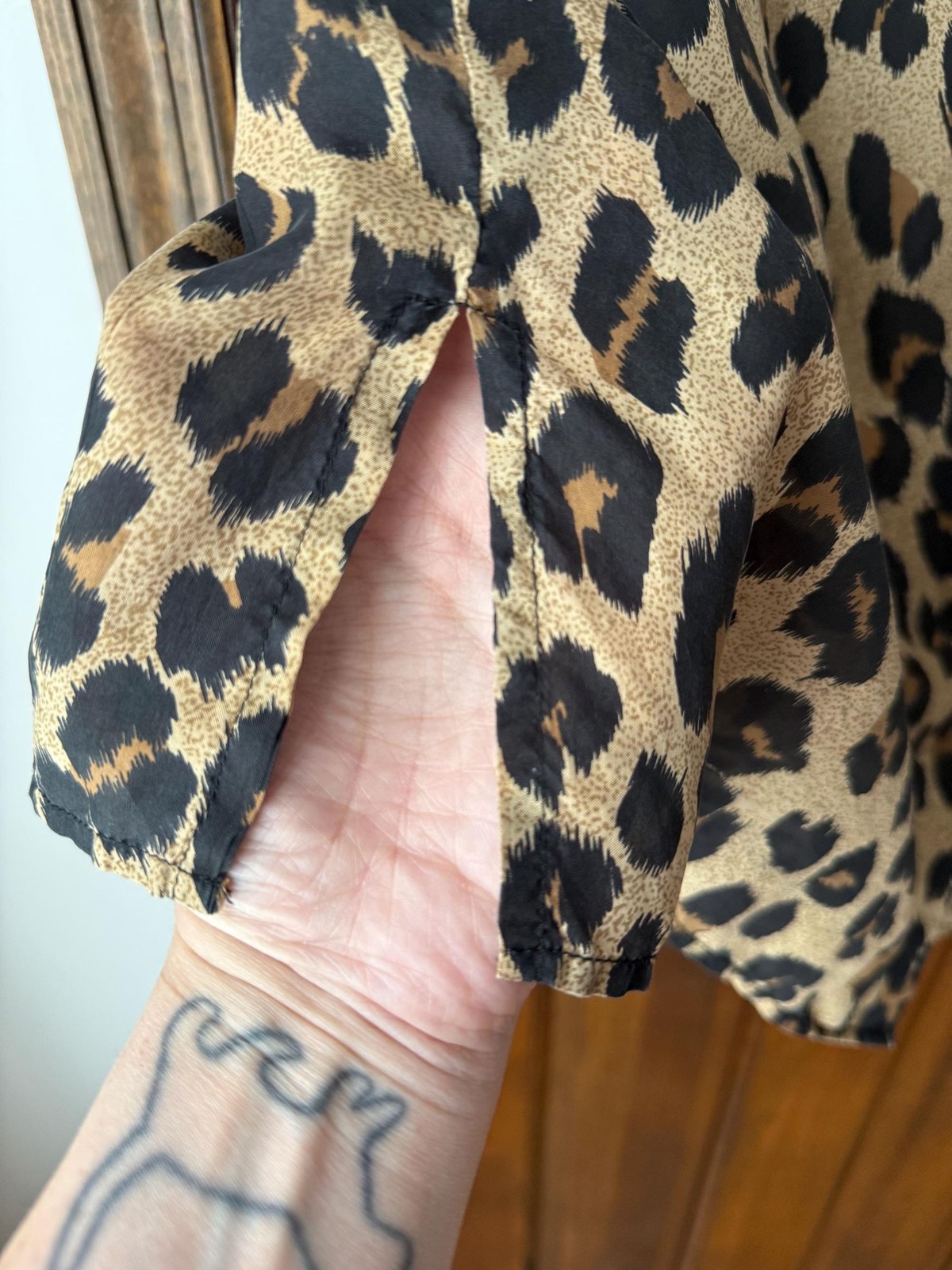 Vintage 90s Leopard Print 100% Silk Blouse Button Front Animal Print Top Large
