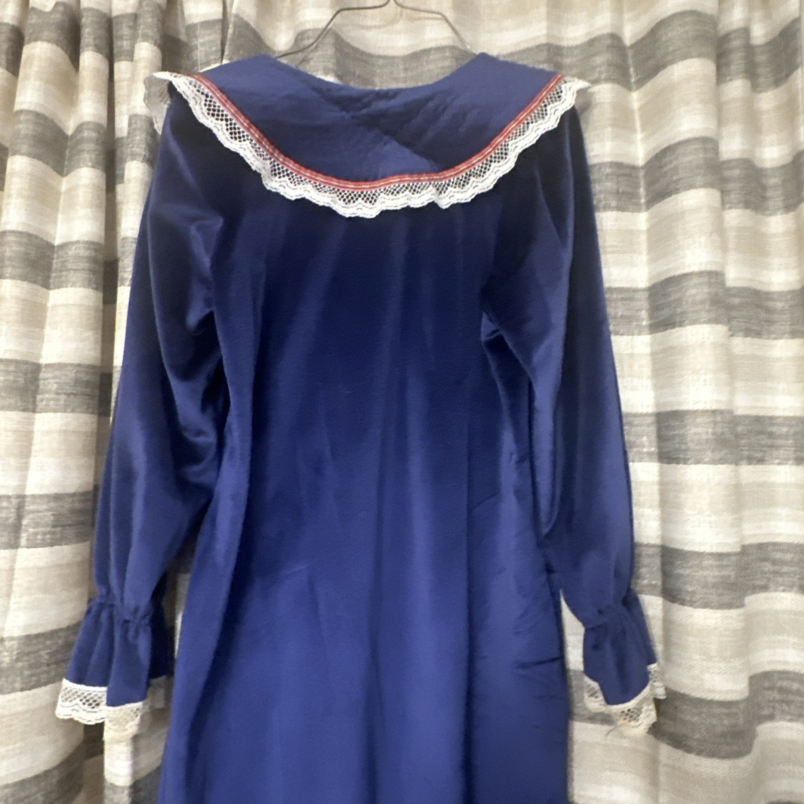 Brandywine Vintage 1970s Navy Lace Velvet Nightgown With Pockets
