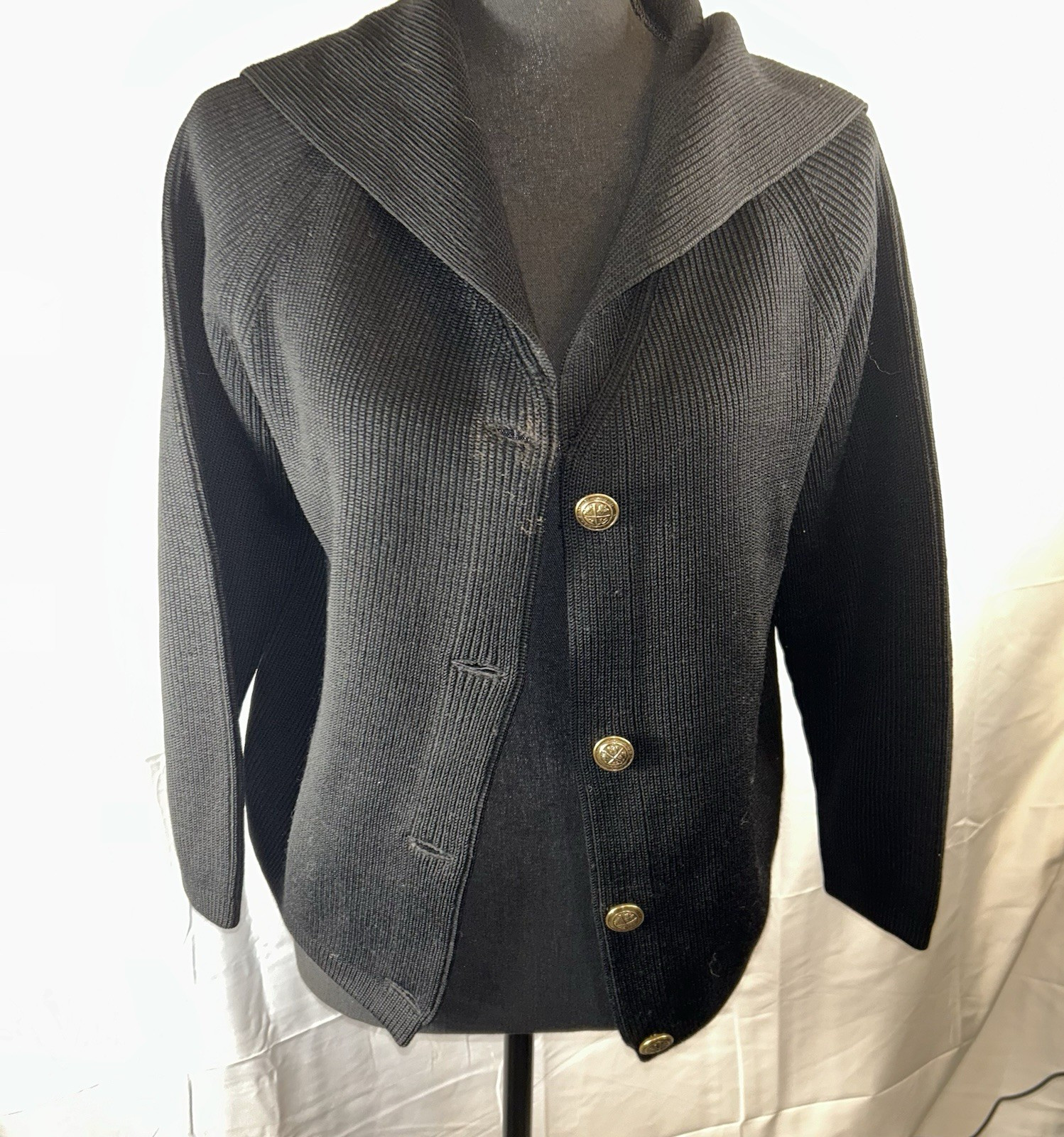 Vintage Dorce for LeRoy Knitwear Black Wool Button Front Cardigan Sweater m