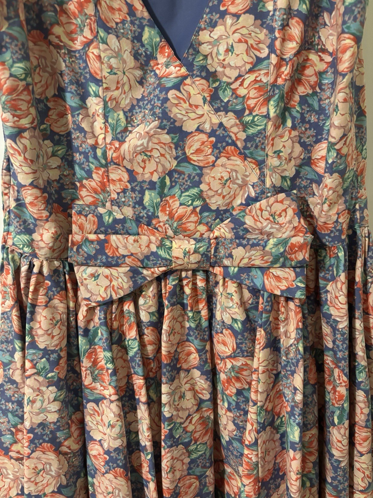 Laura Ashley Floral Sleeveless Cotton Tea Sun Dress Cottage Vintage Size 10 Bow