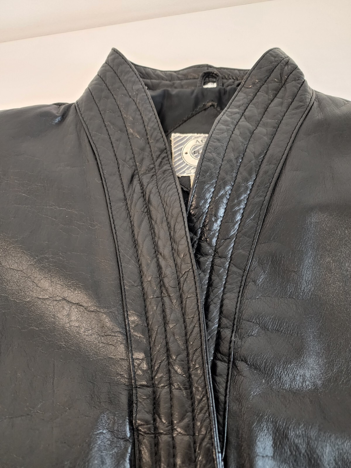 Vintage Womens Black Leather Jacket Bomber Full Zip Elastic Waist Size 13/14