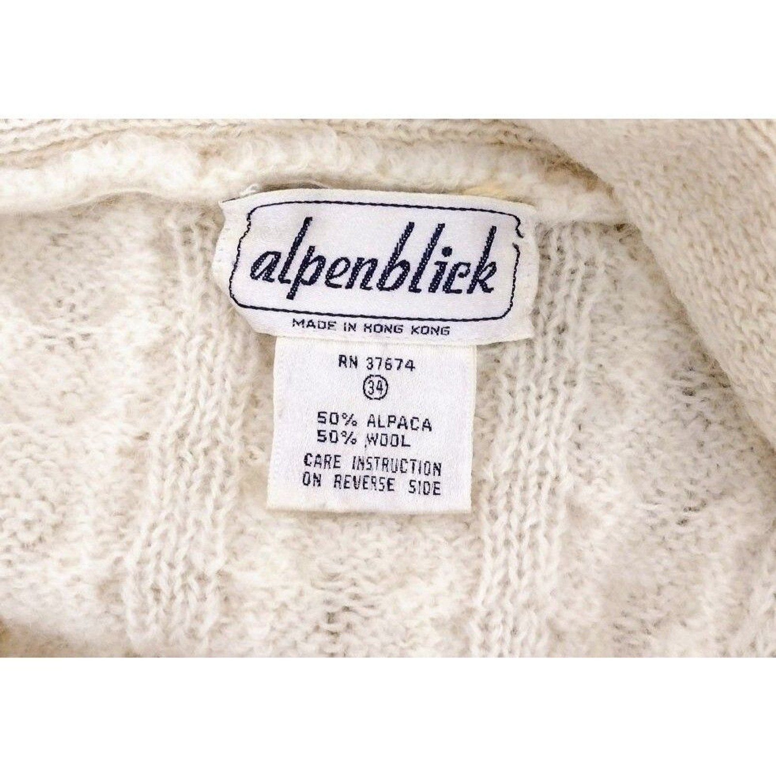 Vintage 70s Alpenblick Alpaca Wool Blend Cable Knit Shawl Neck Surplice Cardigan