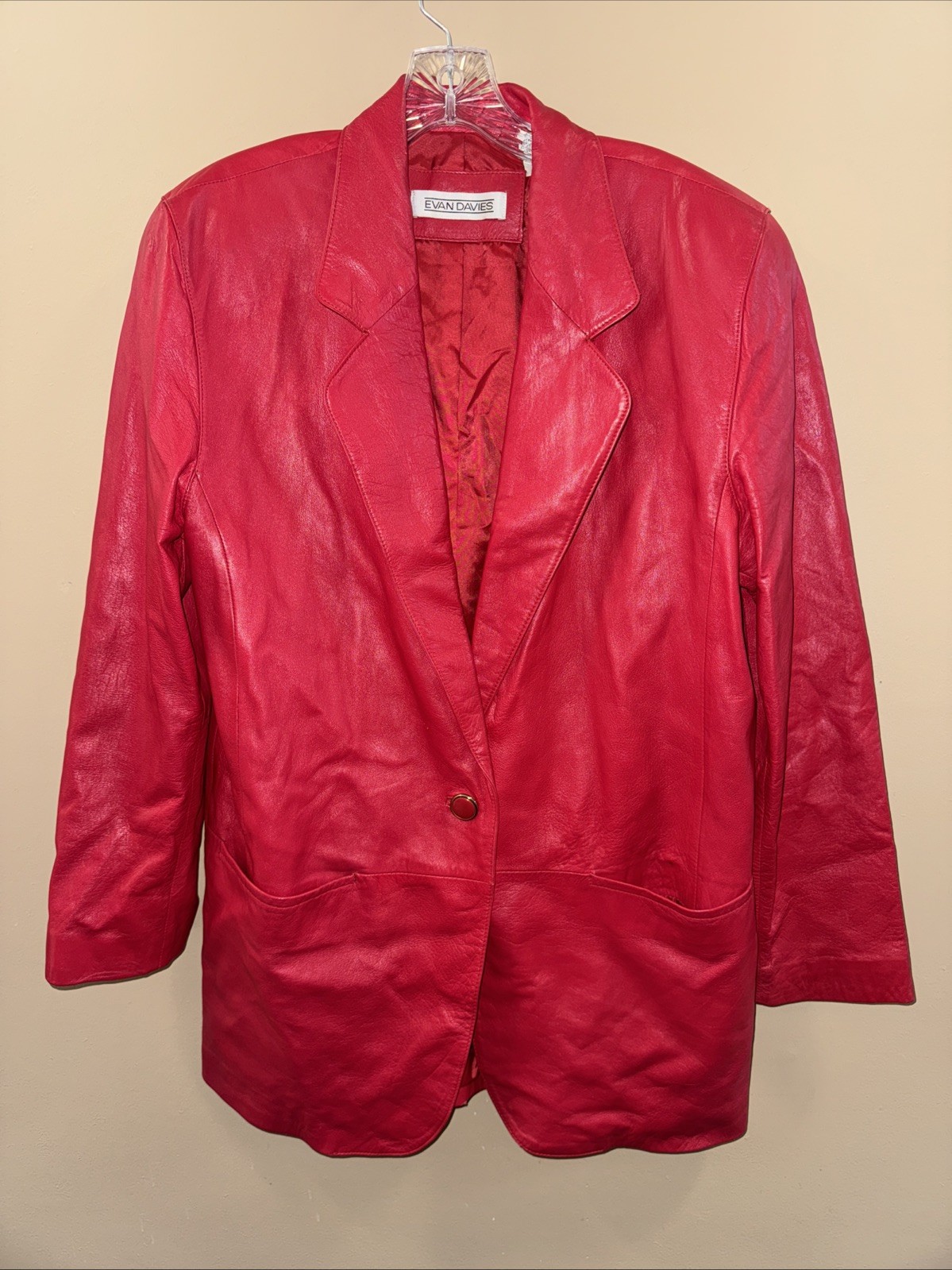 Womens 10 Red Leather Blazer, Evan Davies 1980 Vintage Lined, Lambskin Leather