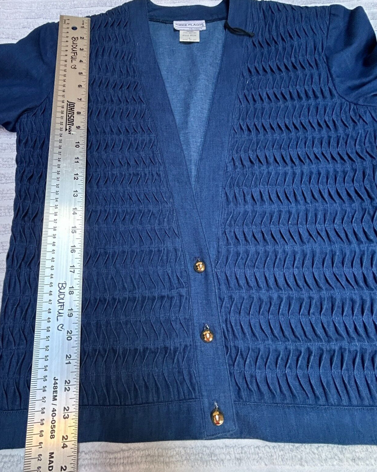 Vintage Three Flaggs California Womens Textured Denim Jacket Size 8 Metal Button