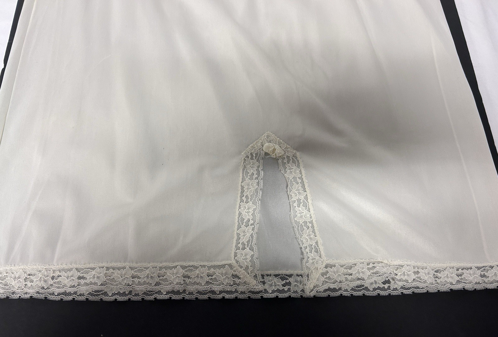 VTG 60’s Maternity Women’s M/L 34″ Waist Stretch White Skirt Slip Lace Hem EUC