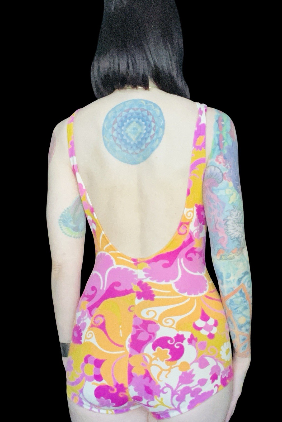 Vintage 1960s Psychedelic Pink Candy Swirl Mod Pin Up Swimsuit Small Medium