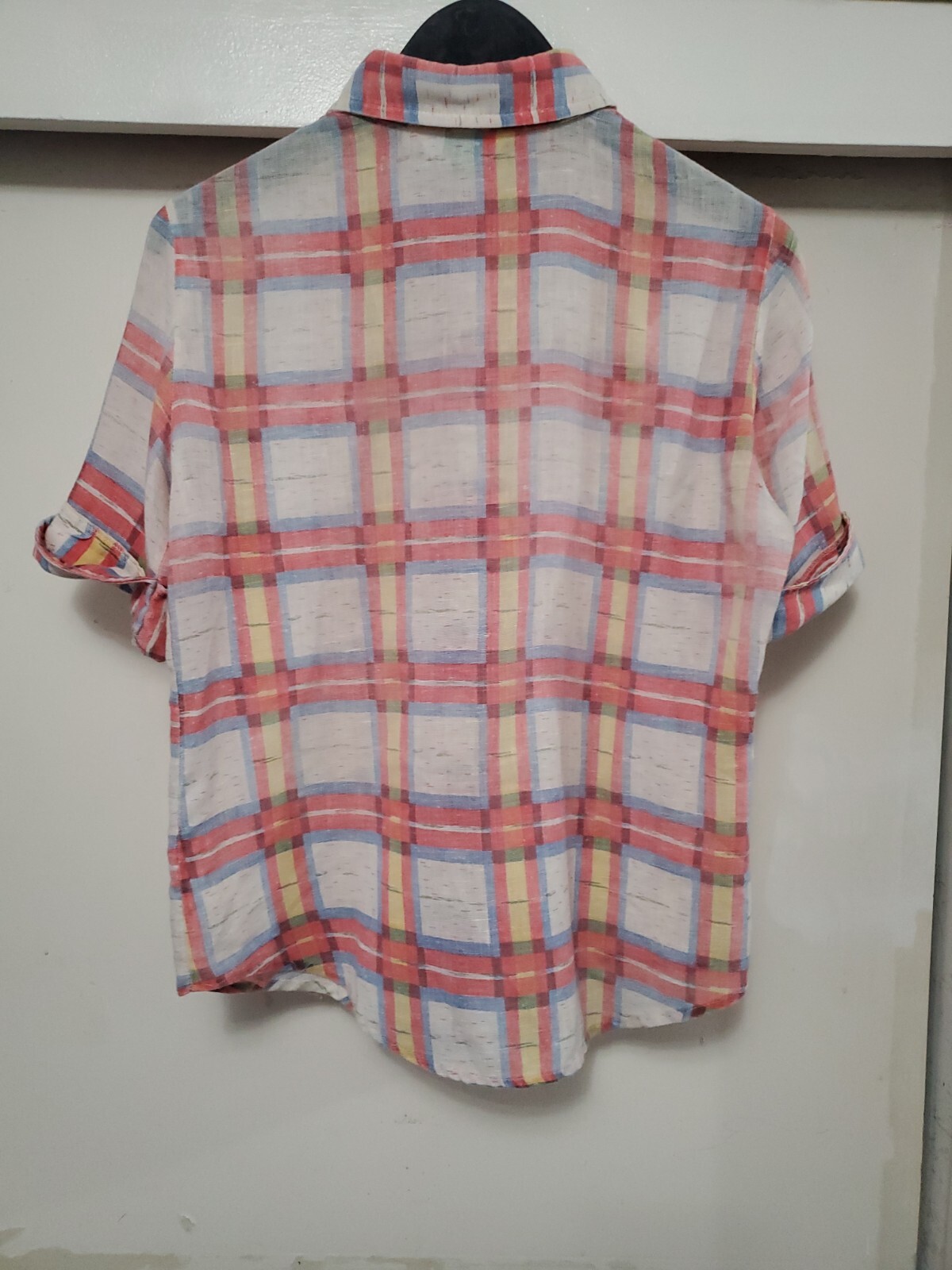Vintage 70s Sears JR Bazaar Button-Up Cuff Sleeve Check Blouse/Top See Measures