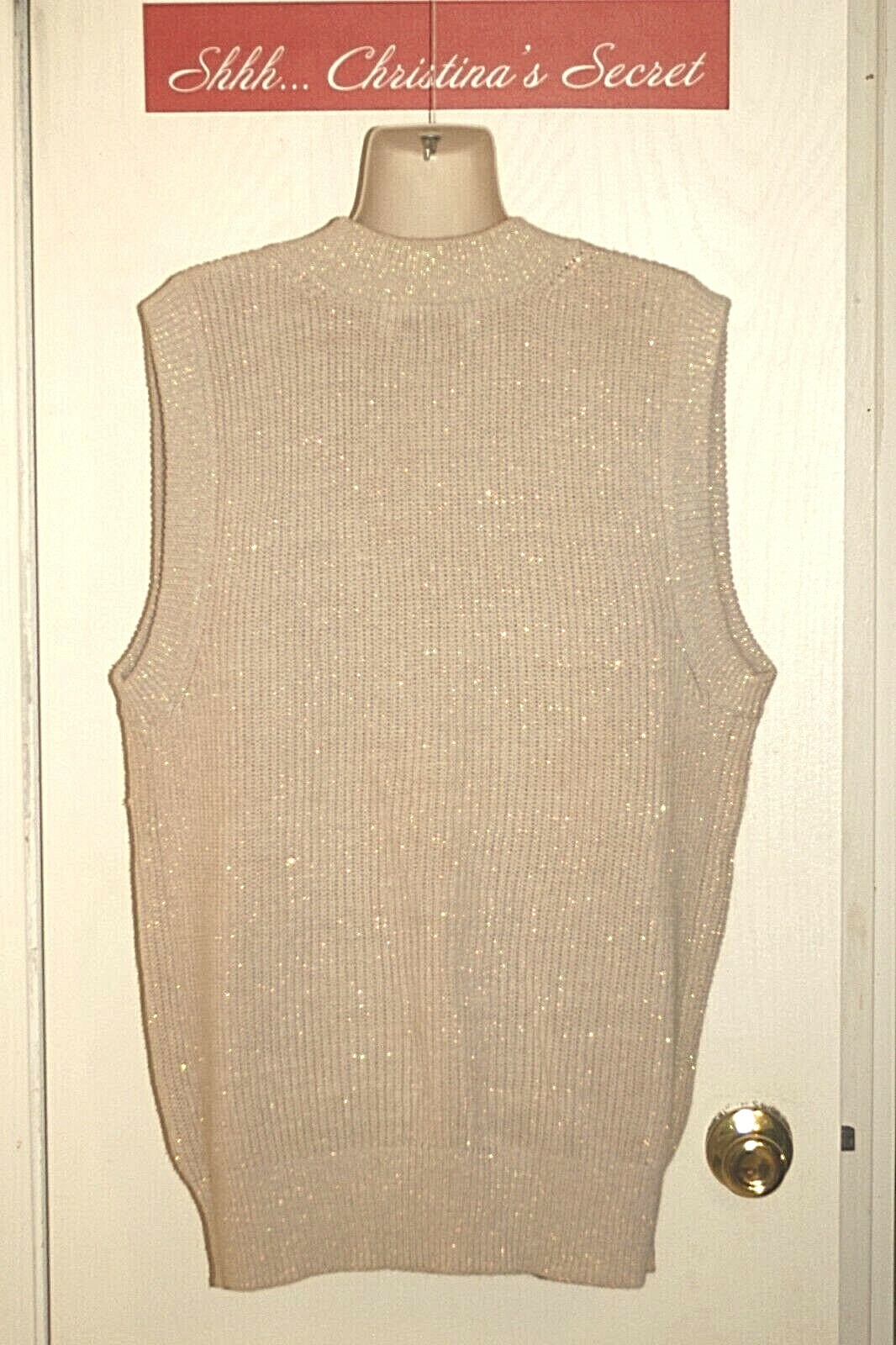 VINTAGE YARNWORKS Womens Sweater Vest Ramie Cotton Beige Shimmering Sz M *VG+++