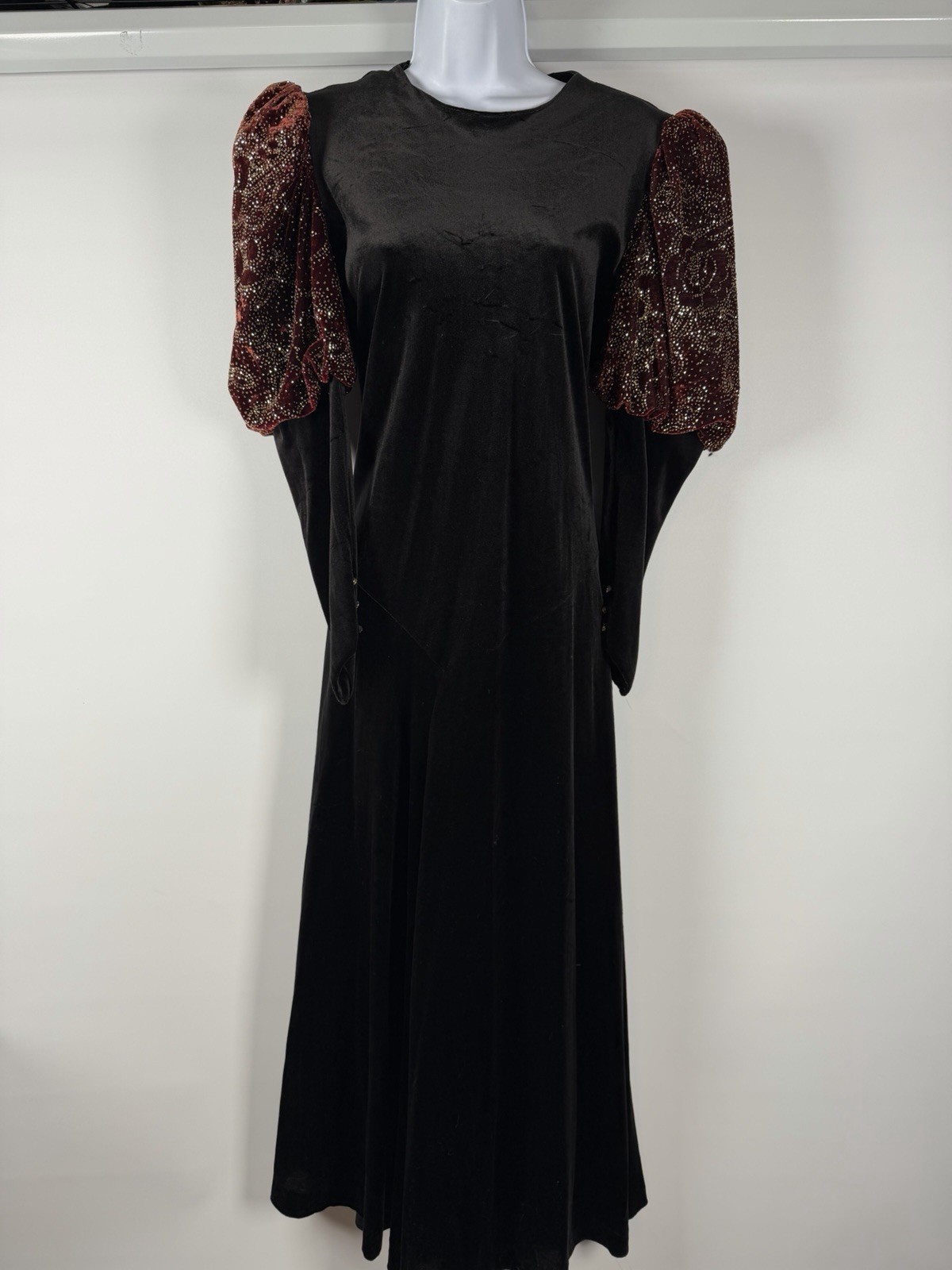 Vintage 80s David Brown Neiman Marcus Velvet Sequin Sleeve Gown