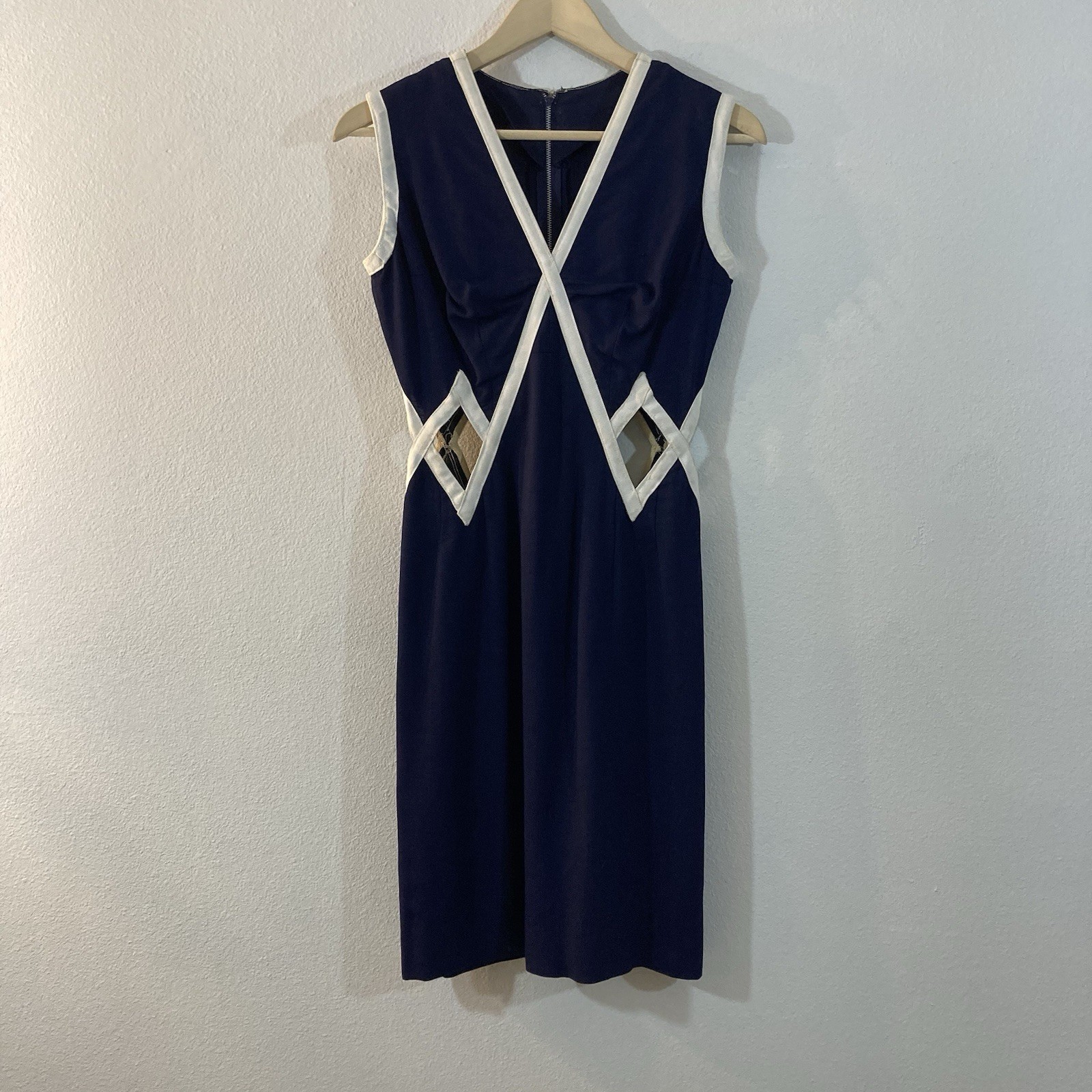 Vintage 1960’s Mod Cut Out Mini Dress Navy Blue Size Small