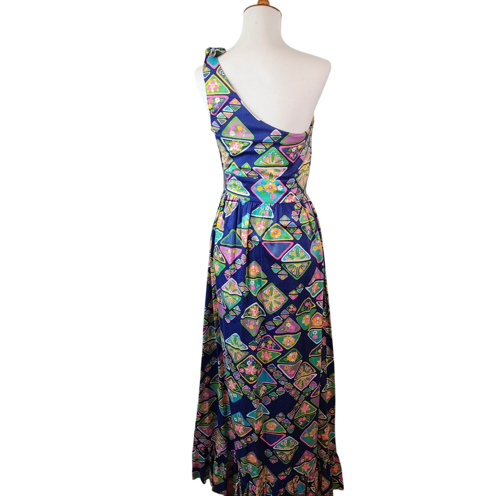 Vintage 60’s/70’s Tori Richard Honolulu One Shoulder Cotton Maxi Dress Size 10
