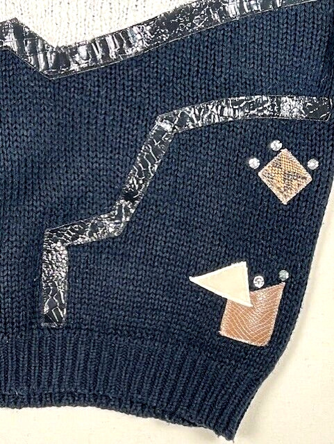 Vintage Jamie Scott 1980s Geometric Abstract Sweater Black Metallic Knit Sz L
