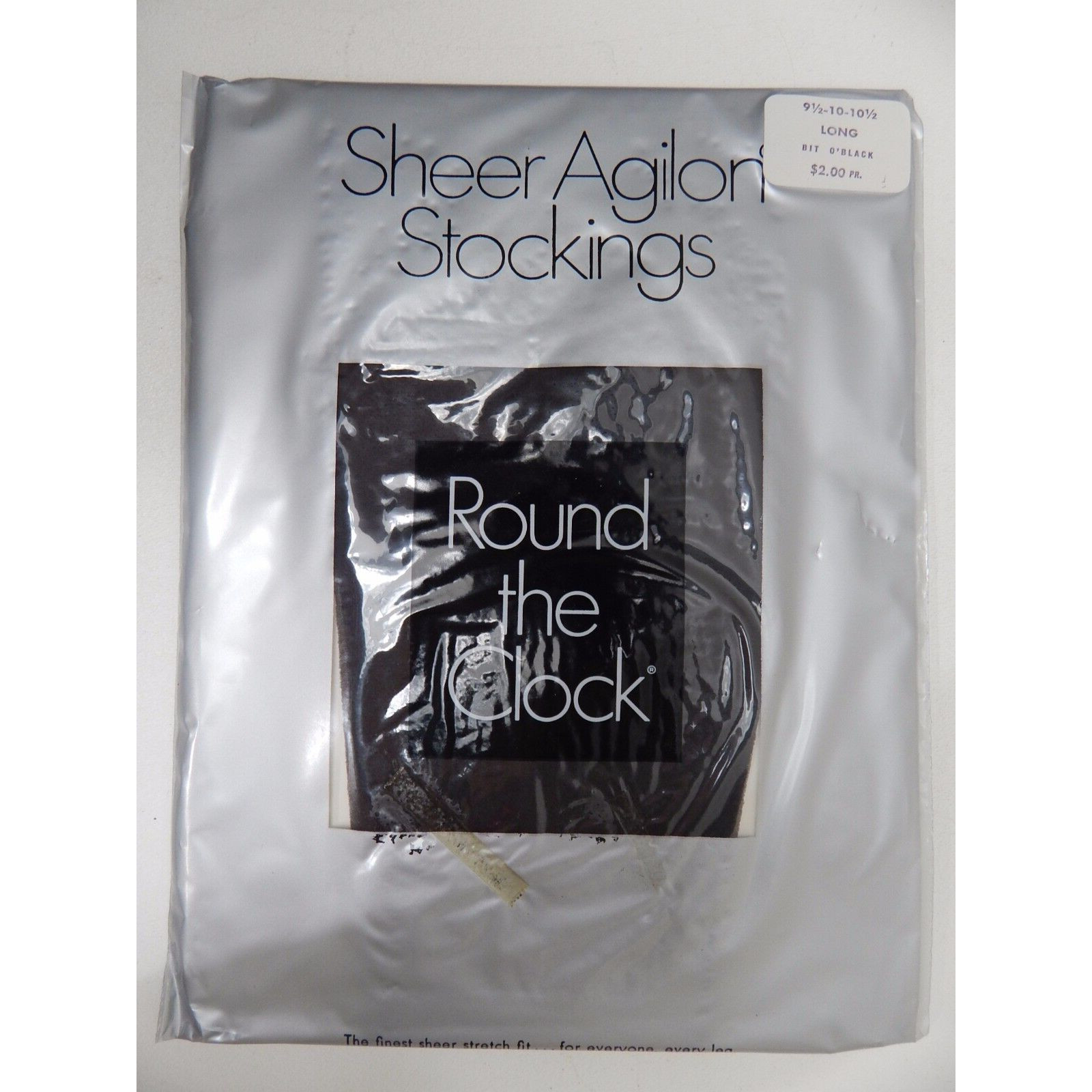 Vtg Round the Clock Sheer Agilon Stockings Sz 9 1/2 10 10 1/2 LONG Bit O’ Black