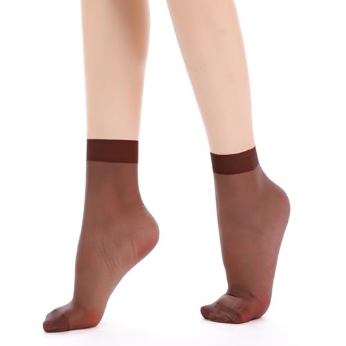 Women’s Everyday Sheer Ankle Nylon Soft socks – 9 Pairs 20D One Size Coffee