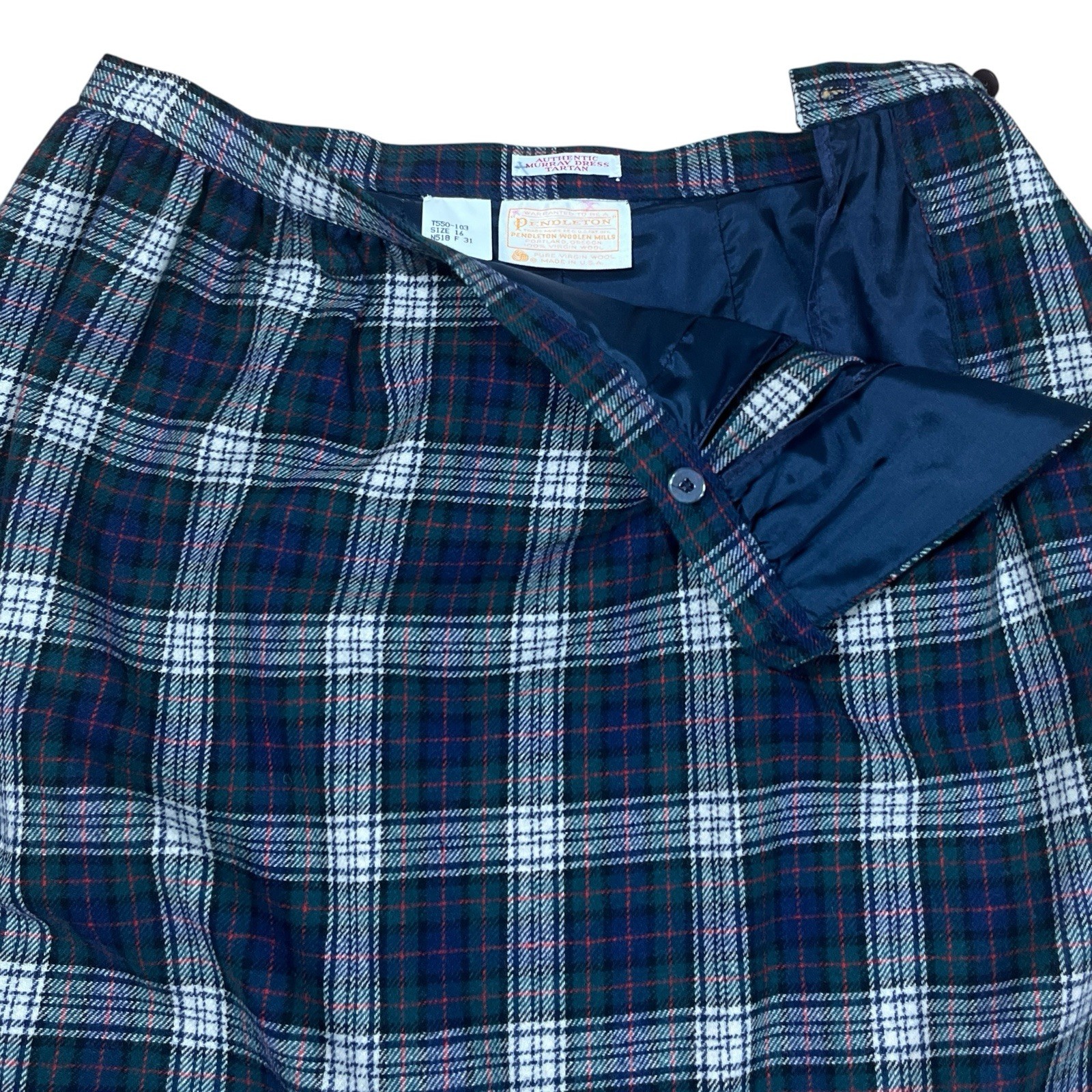 New Vintage Pendleton Murray Tartan 100% Wool Midi Skirt Sz 16 Lined