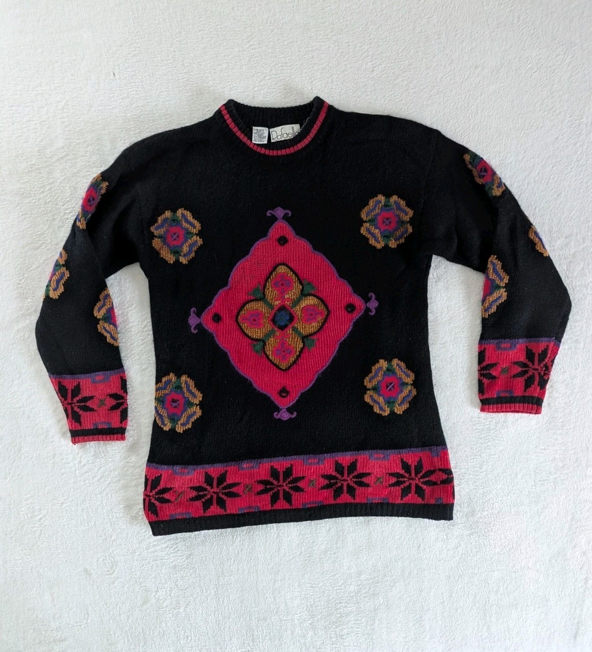 VTG 80’s Angora Wool Blend Crew Neck Sweater Women’s Size S Cabincore Holiday
