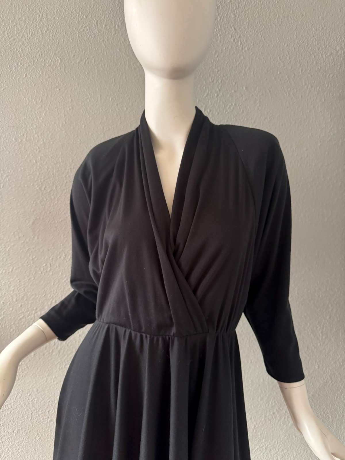 Vintage 80s Black Faux Wrap WILLI Full Skirt Shirt Dress M/L
