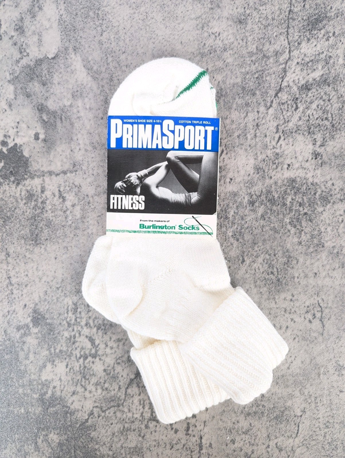 NEW 80s PrimaSport Womens Sz 4-10 Fitness Triple Roll Socks White Made in USA