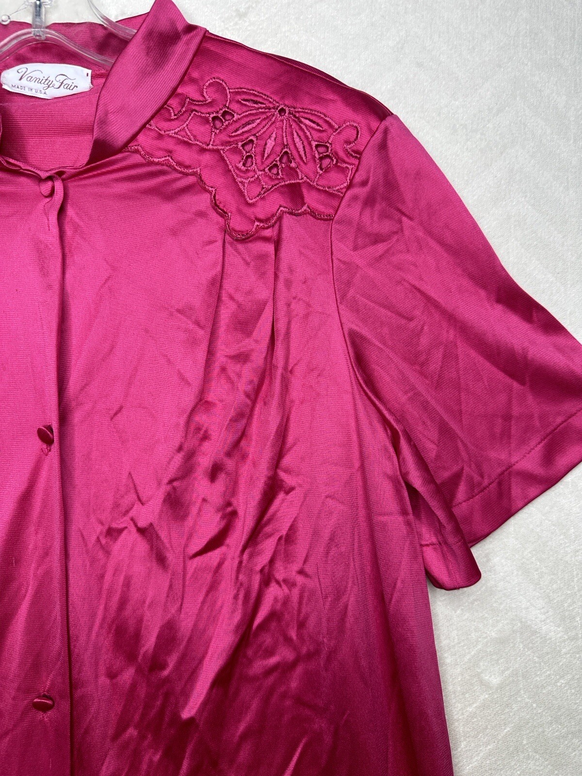 Vintage Vanity Fair Nightgown Size Small Magenta Pink Long Embroidery Button Up
