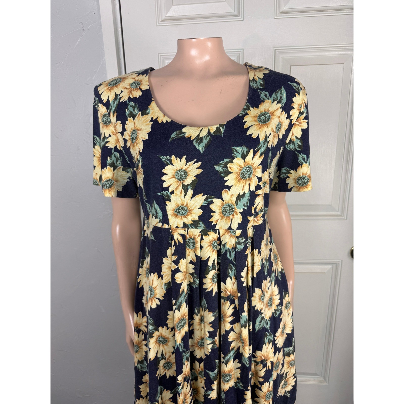 Vintage 80s 90s Dress Paquette Too! Cotton 6 Floral Sunflower Short sleeve V3-26