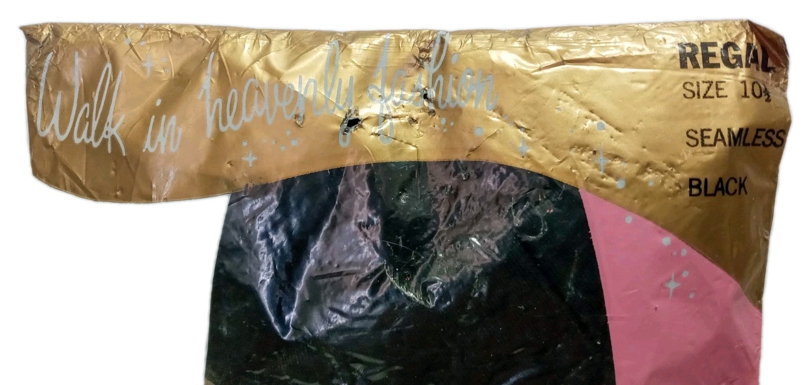 Regal Vtg 10.5 in Long Black Sheer Knit No Seam Stockings MCM Diamond Pattern