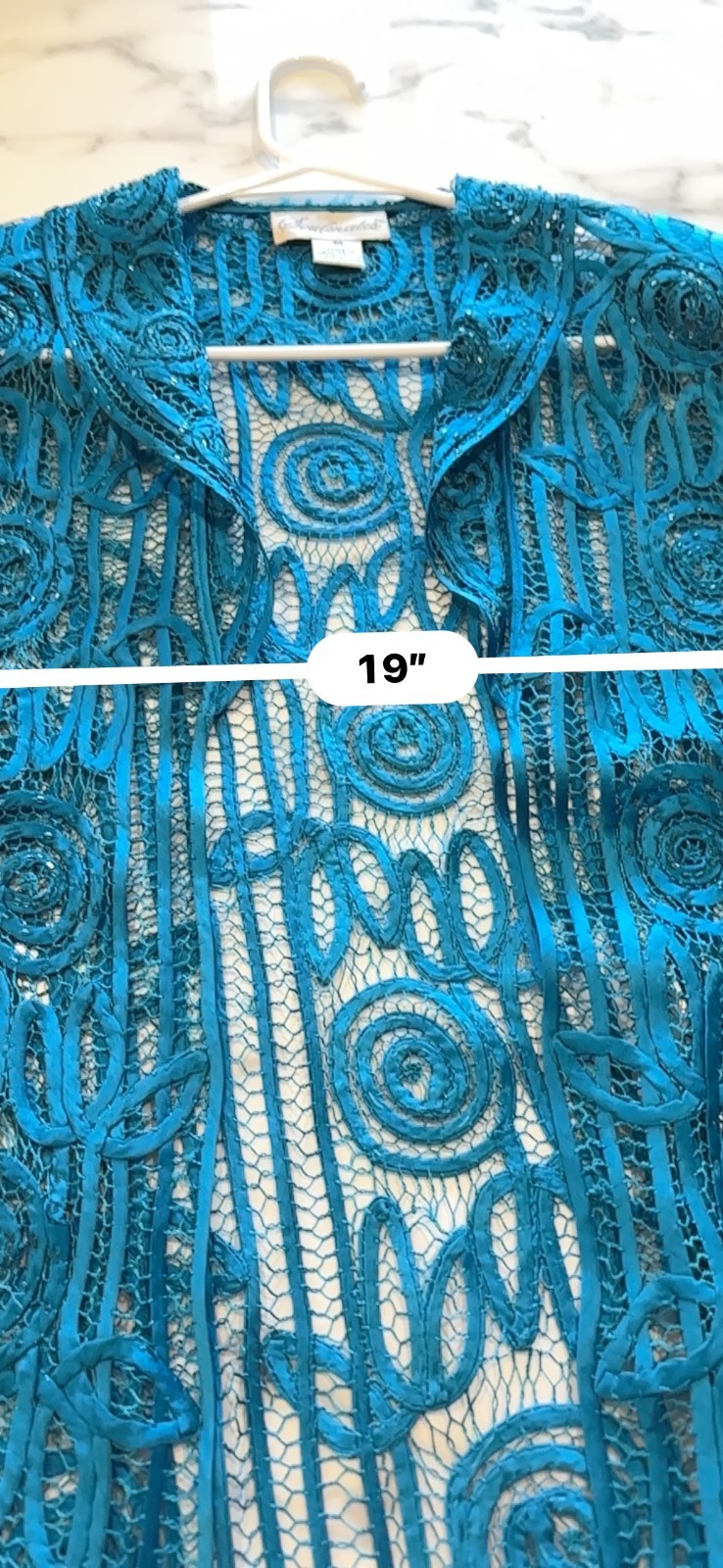 Soulmates 100% Silk Soutache Lace Open Jacket M Teal Handmade Art Deco Vintage