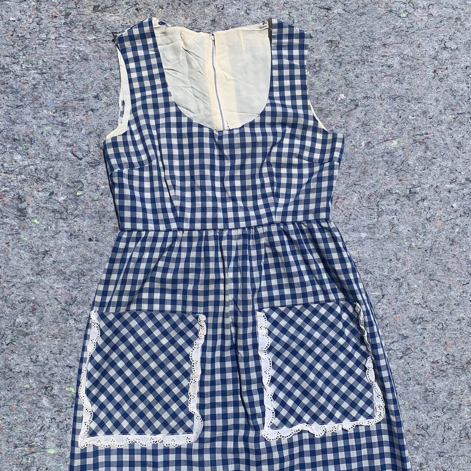 As Is vintage 50s blue gingham cotton sleeveless straight maxi dress cottage