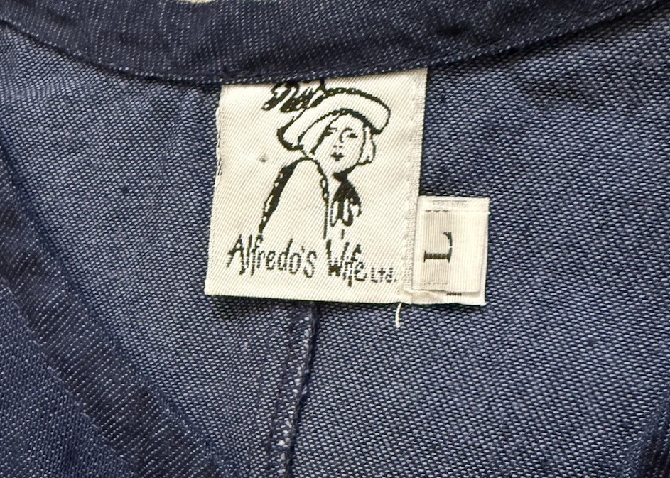 RARE VTG WOMEN’S ALFREDO’S WIFE BLUE DENIM Oversized Dress People Appliqué L/XL