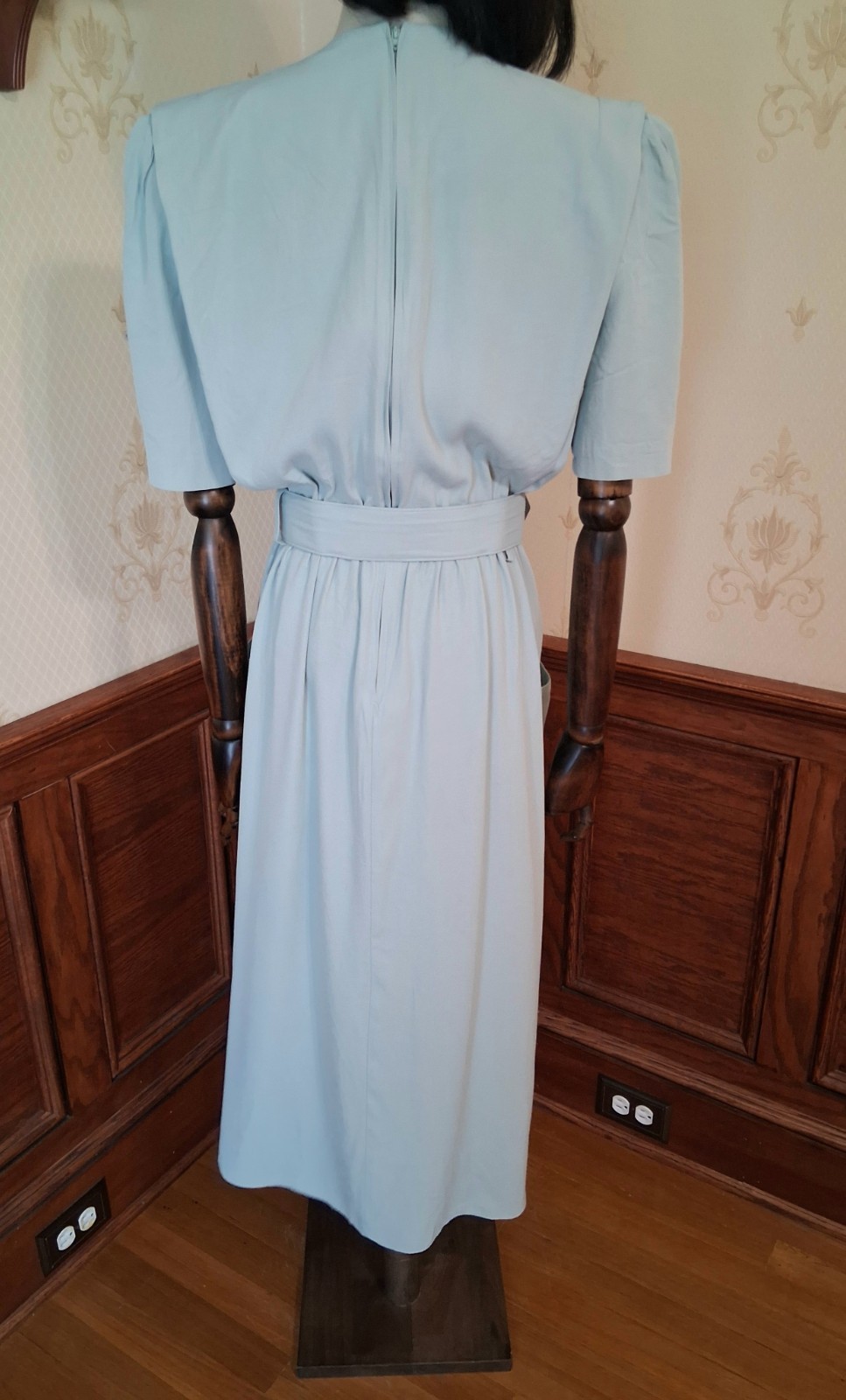 Vintage 1980s SL Fashions Green Lace Collar Cottagecore Secretary Dress w/Belt